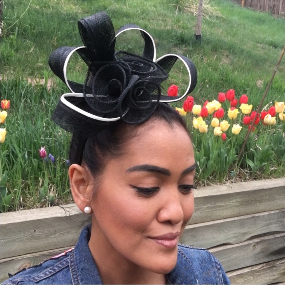Black White Sinamay Derby Headband Fascinator